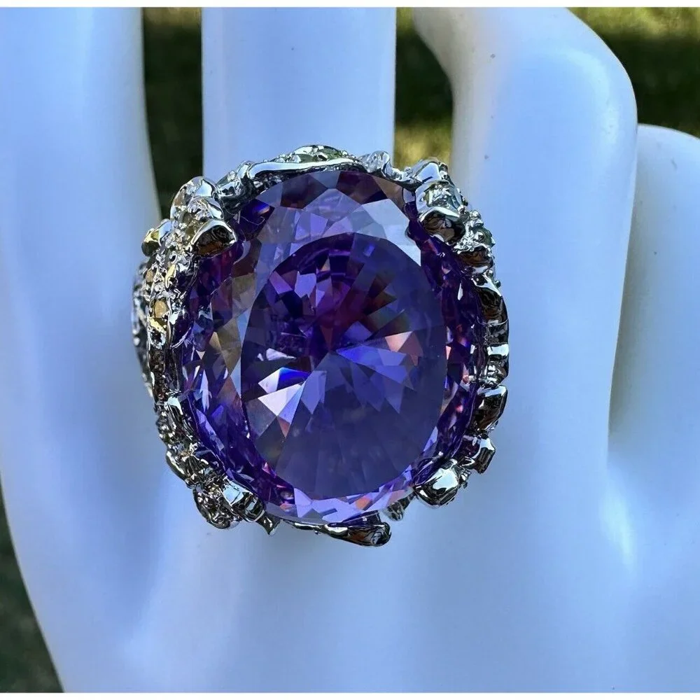 Statement Ring Size 9.75‎ Purple Blue Tanzanite Cluster Gems 925 Sterling 28.3g